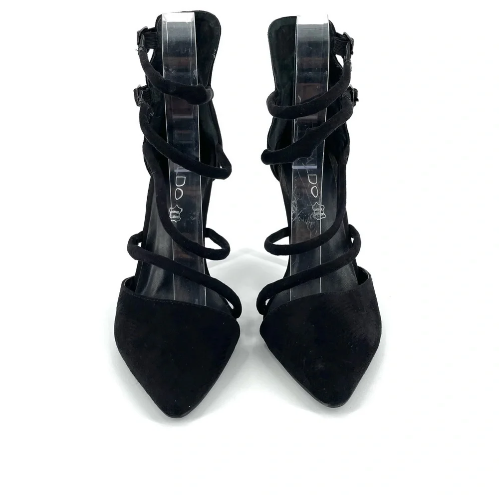 ALDO Black Suede Strappy Almond Toe Heel